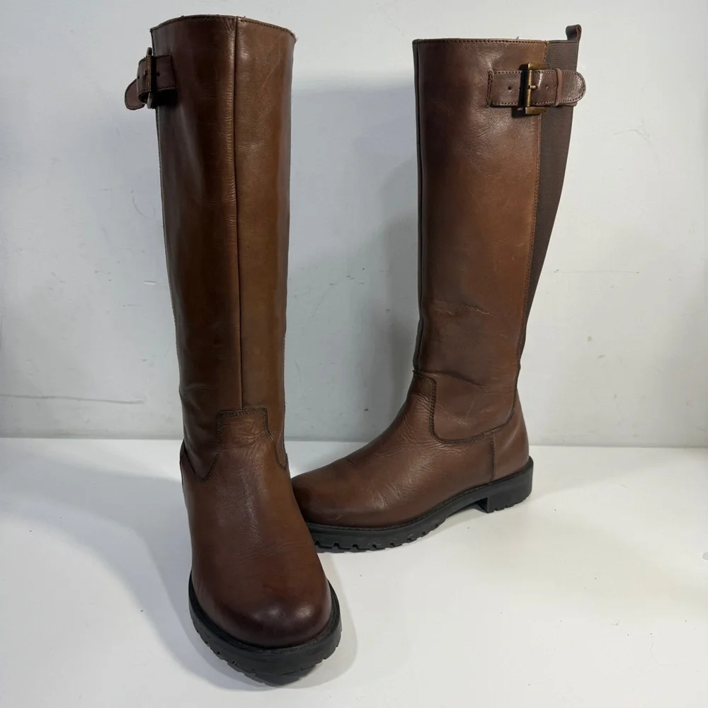 Dune London Knee High Tall Brown Zip Leather Riding Boots Women's Size 39 8 US - Picture 8 of 13
